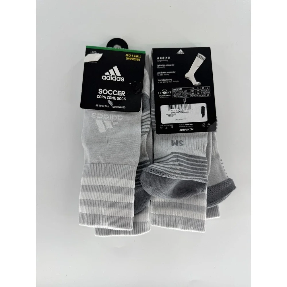 Adidas Soccer Copa Zone Socks Grey Small Over Calf Arch Ankle Compression 2 Pack